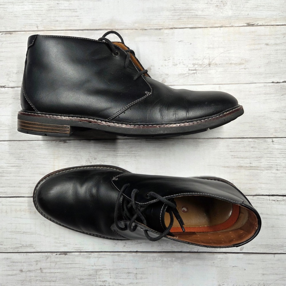 Clarks Unelott Mid Boots Men 10.5 Black Leather Unstructured 26120329 Lace Ankle